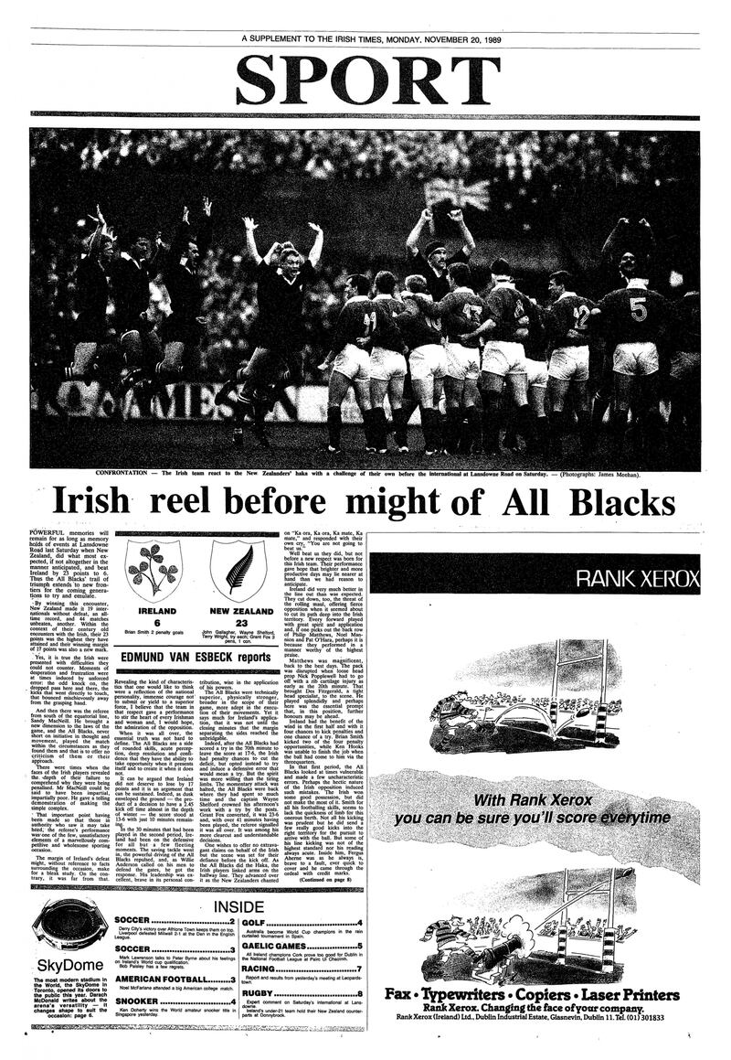 The front page of The Irish Times the Monday after the match. Photo: Irish Times arcive