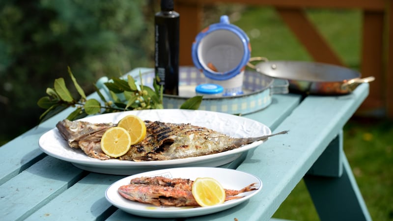Barbecued fish with sauce vierge and grandma’s Egyptian dressing. Photograph: Dara Mac Dónaill/The Irish Times
