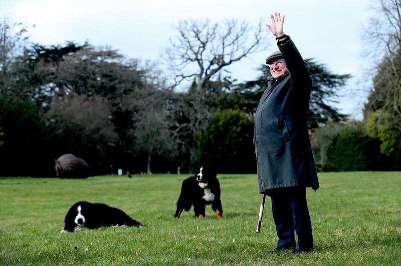 The President and his two Bernese Mountain Dogs. Photograph: Áras an Uachtaráin