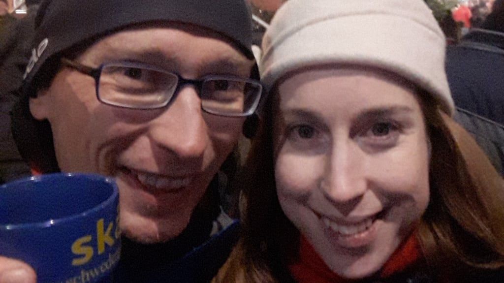 Claire Martin with her boyfriend Carsten Gehring at a Christmas market in Kulturfabrik, Prenzlauerberg in Berlin.