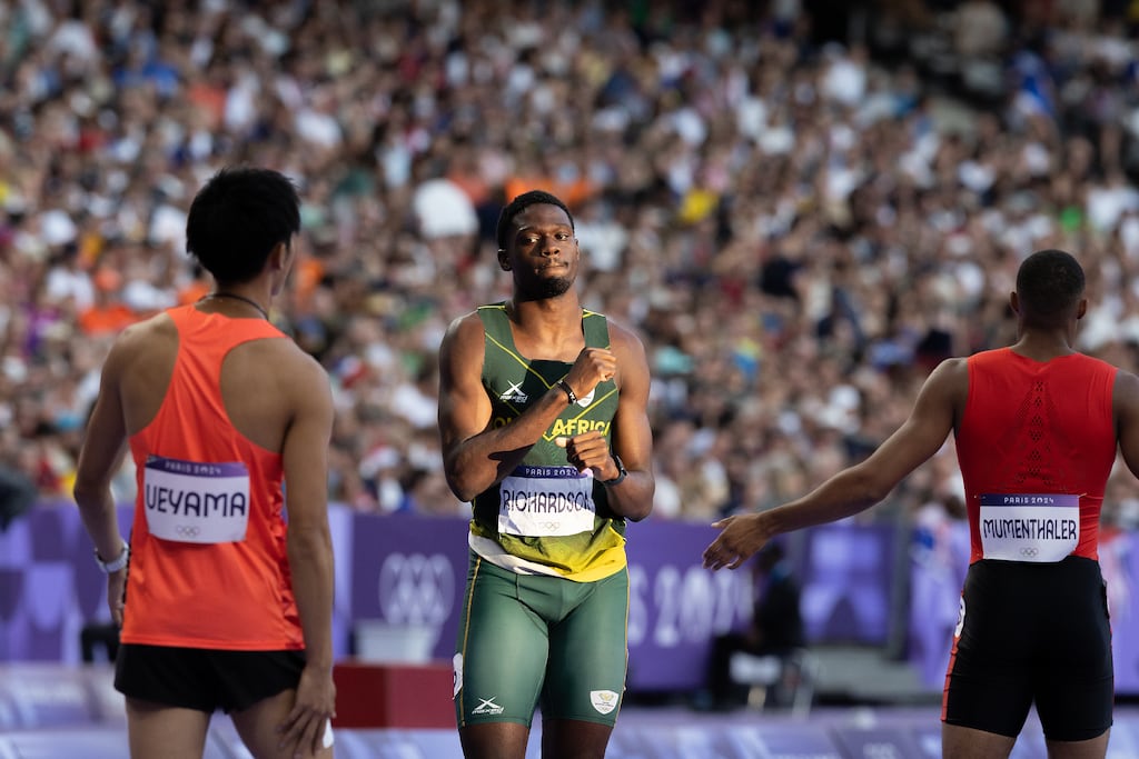 Benjamin Richardson of South Africa prepares for the start of the 200m during Paris Olympic Games in 2024. Photograph: Steve Christo-Corbis/Getty Images