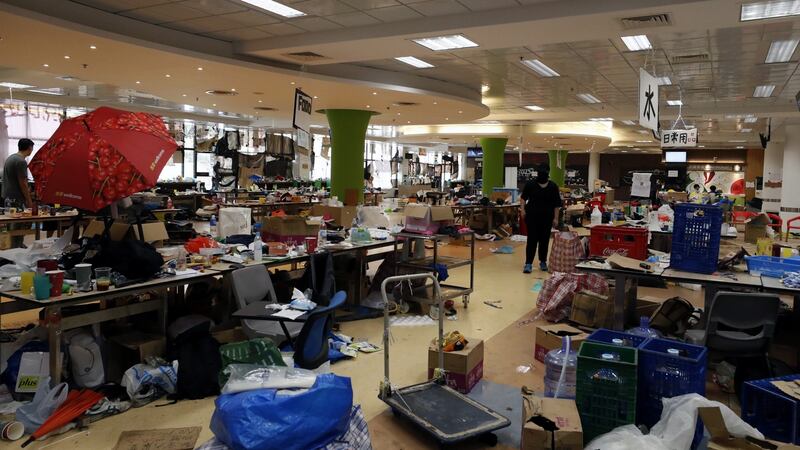 Protesters are seen in the canteen at the Hong Kong Polytechnic University. Photograph: EPA