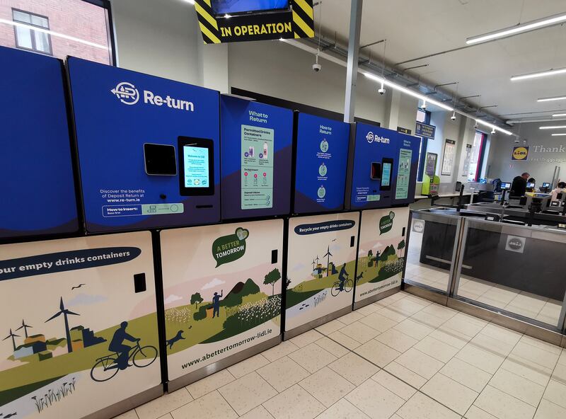 Re-turn machines for bottles and cans in Lidl on Aungier Street, Dublin. Photograph: Gareth Chaney/Collins
