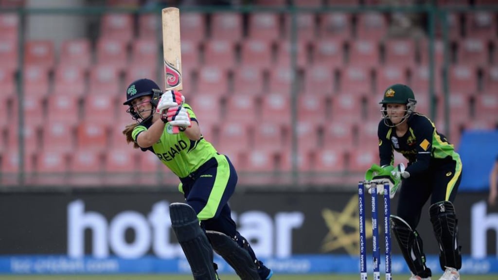 Ireland’s Shauna Kavanagh bats during the Women’s World Twenty20 match against Australia at the Feroz Shah Kotla Ground in Delhi, India. Photograph: Gareth Copley/Getty Images