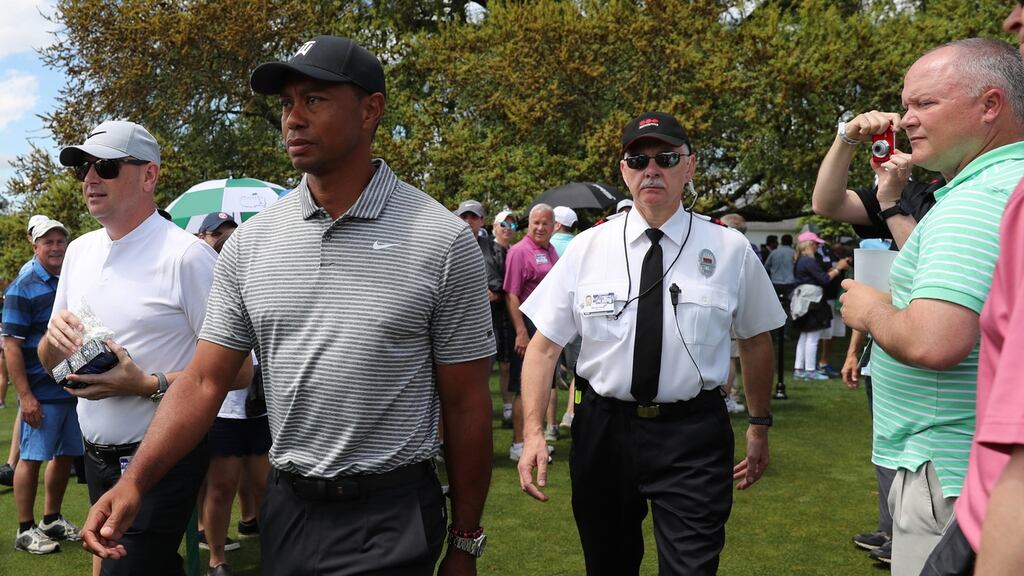 Tiger Woods on the second day of practice for the 2019 Masters golf tournament at the Augusta National Golf Club in Georgia on Tuesday. Photograph: Jonathan Ernst/Reuters