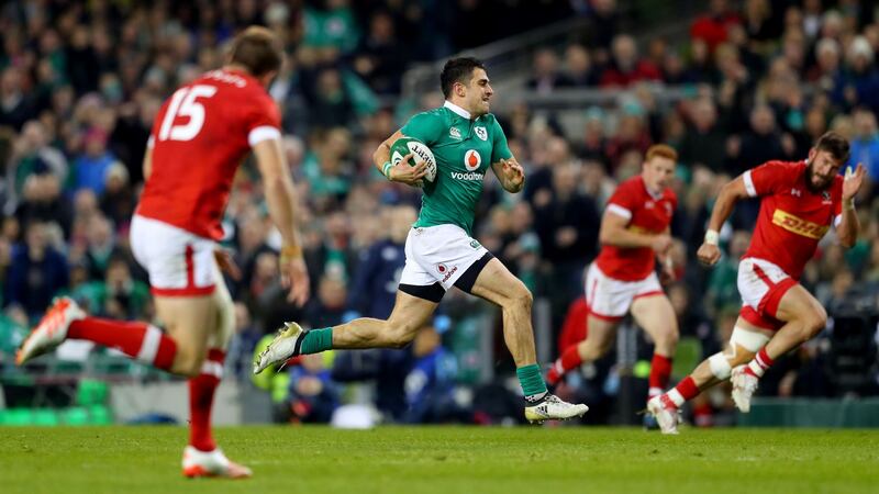 Tiernan O’Halloran’s intuitive running lines could see him feature in the Six Nations for the first time. Photograph: James Crombie/Inpho