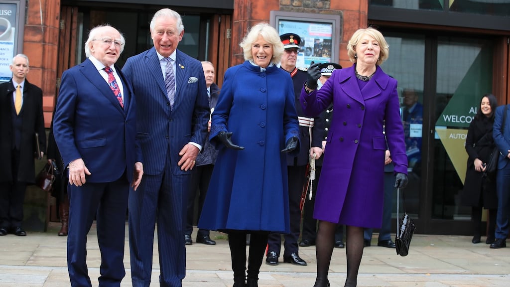 Michael D Higgins and his wife Sabina, along with the Prince of Wales and the Duchess of Cornwall attend a reception at Victoria Gallery and Museum, University of Liverpool. Photograph: Peter Byrne/PA Wire