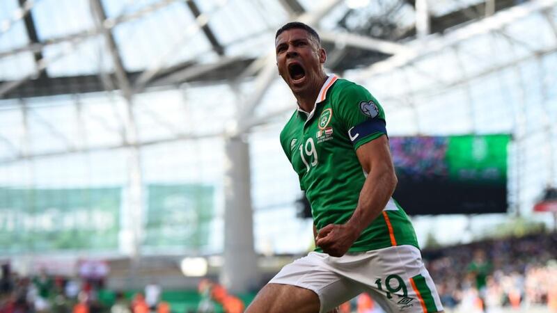 Man-of-the-match performance: Jonathan Walters: the Ireland striker celebrates scoring in the 86th minute. Photograph: Clodagh Kilcoyne/Reuters