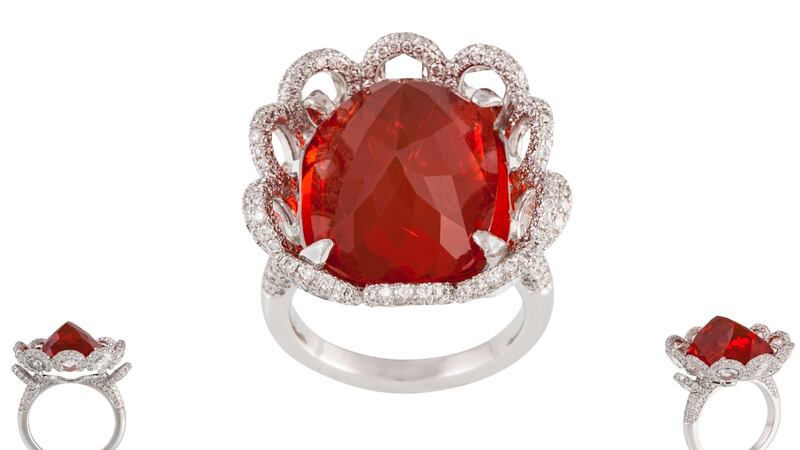 Lot 90, diamond and fire opal (12,25ct) dress ring, O’Reilly’s (€6,000-€8,000)
