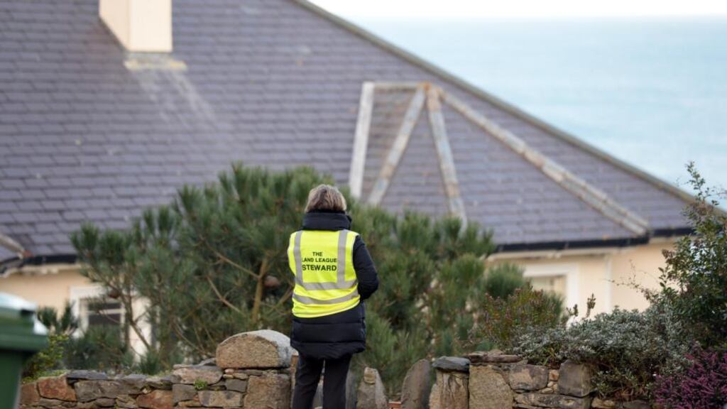 A  Land League protester in the grounds of Gorse Hill, Brian O’Donnell’s house in  Killiney. Photograph: Eric Luke