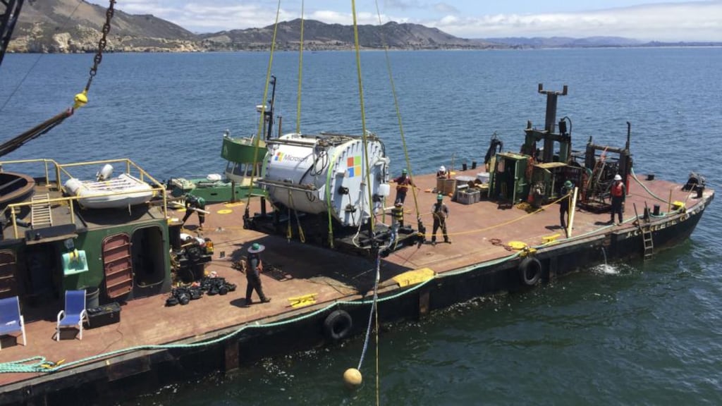 Microsoft recently placed a prototype of a self-contained data centre 30 feet under water in the Pacific Ocean. Photograph: Microsoft/NYT