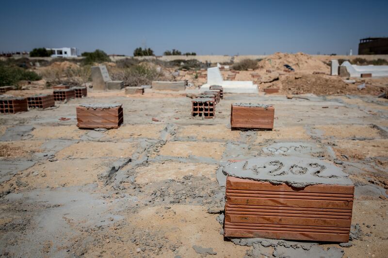 A cemetery outside Sfax full of numbered graves filled with unidentified bodies, including some who died at sea. Photograph: Sally Hayden