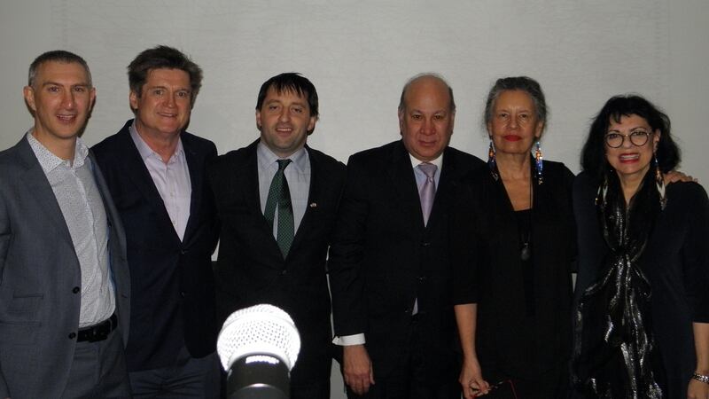 At the 2015 Colloquium on the Trans-Atlantic Choctaw/Irish Exchange at the University of Georgia, from left: Padraig Kirwan, Goldsmiths, University of London; Peter D O’Neill, University of Georgia,; Paul Gleeson, Consul General of Ireland, Atlanta; Jace Weaver, University of Georgia; and Choctaw citizens Jacki Rand, associate professor, University of Iowa, and LeAnne Howe