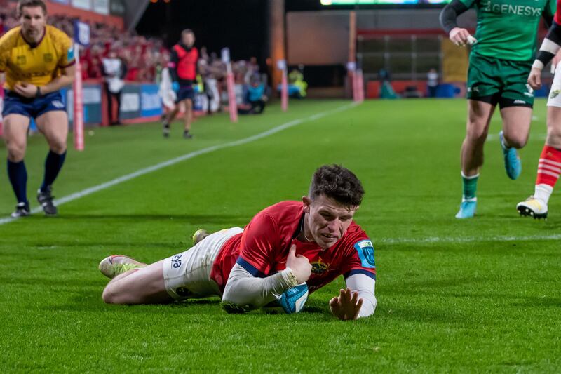 Munster’s Calvin Nash scores a try against Connacht. Photograph: Morgan Treacy/Inpho