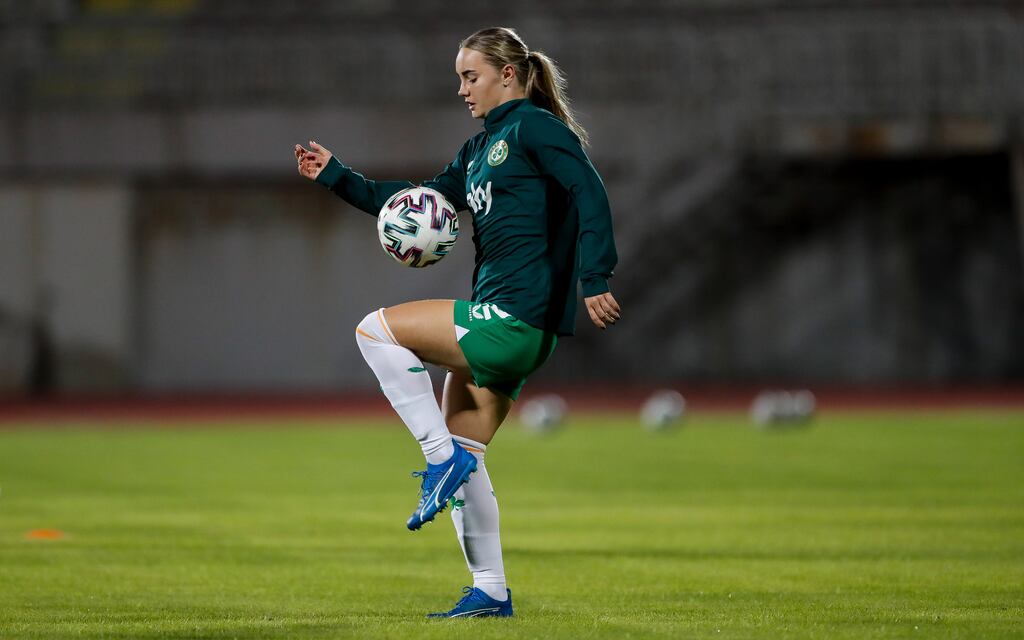 Ireland’s Izzy Atkinson: while it is a blow for the former Shelbourne player to drop out of the WSL and into the Championship she was spending so much time on the bench at West Ham it was doing nothing for her international prospects. Photograph: Nikola Krstic/Inpho