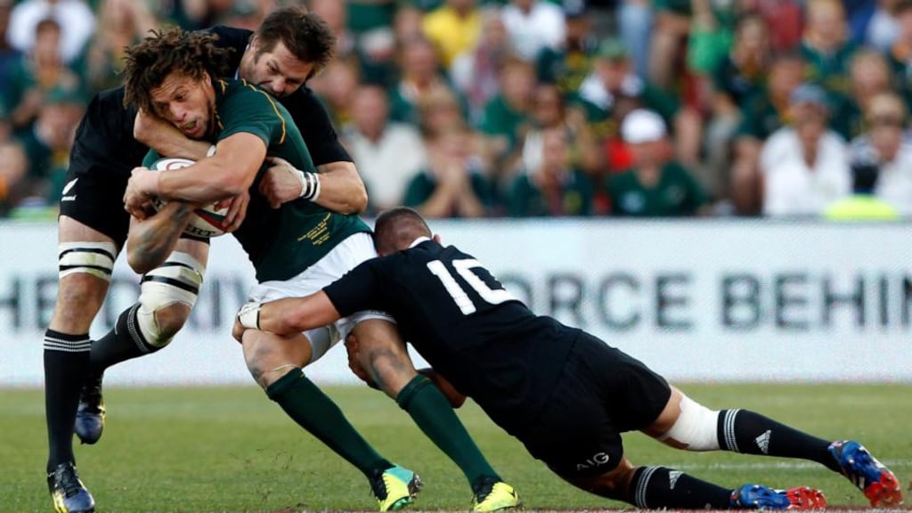 South Africa’s Zane Kirchner (centre) could debut for Leinster against Castres this week. Photograph: Siphiwe Sibeko/Reuters