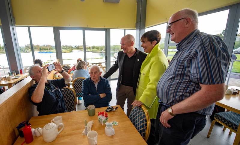 Jim Gavin at the Wetlands Lakeside Cafe in Tralee as Billy Horgan takes his picture. Photograph: Domnick Walsh