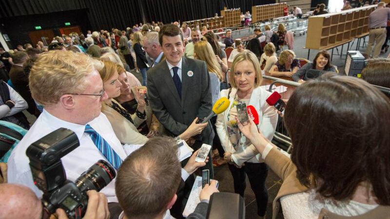 Renua’s Lucinda Creighton and Patrick McKee pictured at the Carlow-Kilkenny by-election count at Cillin Hill in Kilkenny. Photograph: Dylan Vaughan