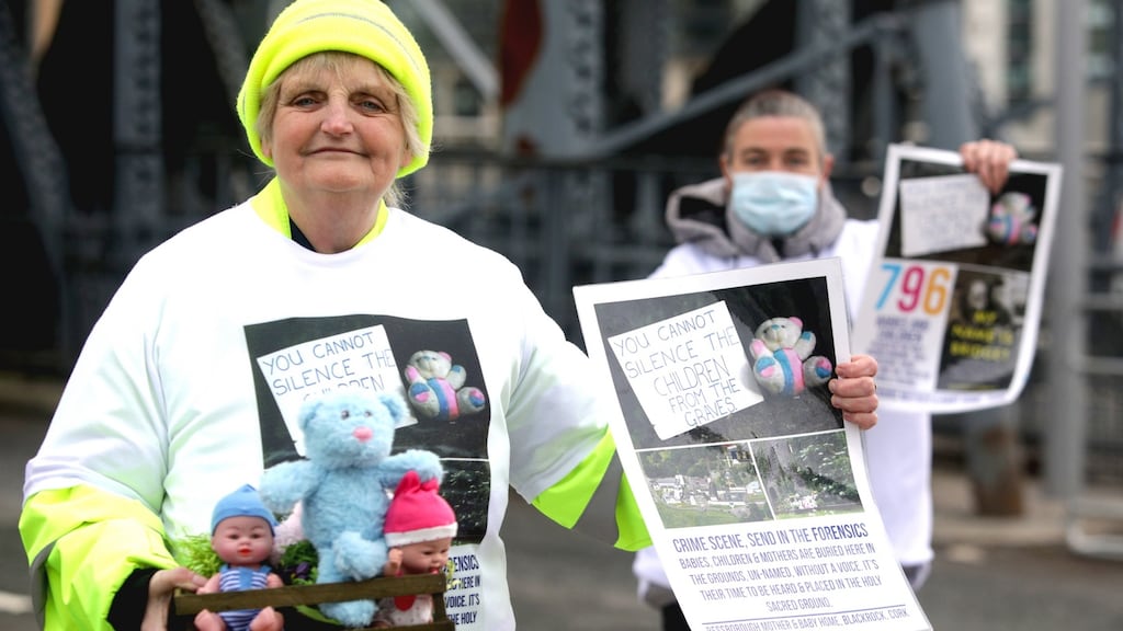 A mother and baby home protest outside the Convention Centre in Dublin on Wednesday. Photograph: Gareth Chaney/Collins