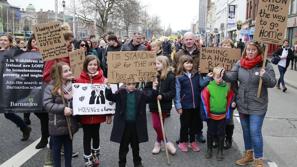 Protesters march to highlight the national housing emergency. Photograph: Nick Bradshaw