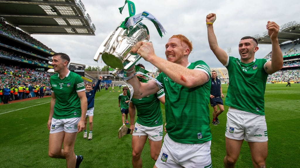 Cian Lynch of Limerick with the Liam McCarthy Cup. Photograph: Tom Honan