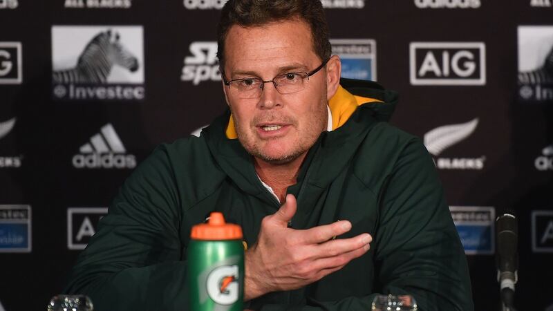 Rassie Erasmus: the head coach is clearly being given what he wants in the often overtly political world of South African rugby and the Boks, who drew in New Zealand, are plainly more organised and sure of what they are doing. Photograph: Marty Melville/AFP/Getty