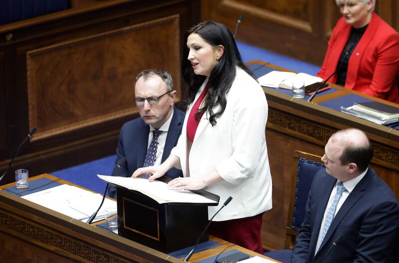 Deputy First Minister Emma Little-Pengelly during proceedings of the Northern Ireland Assembly at Stormont on Saturday, Photograph: Kelvin Boyes/Pool/Getty Images