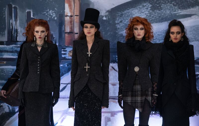 Models at Paul Costelloe's show at London Fashion Week on Friday. Photograph: Niklas Halle'n/AFP/Getty