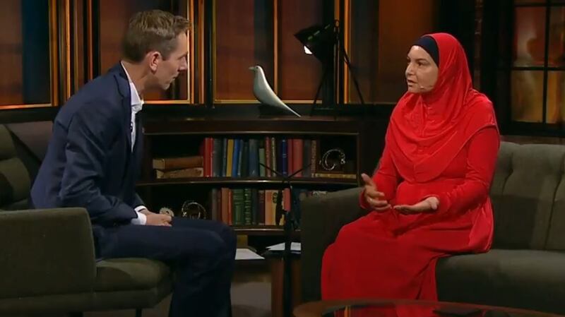 Sinead O’Connor speaks to Ryan Tubridy on The Late Late Show. Photograph: RTÉ Player