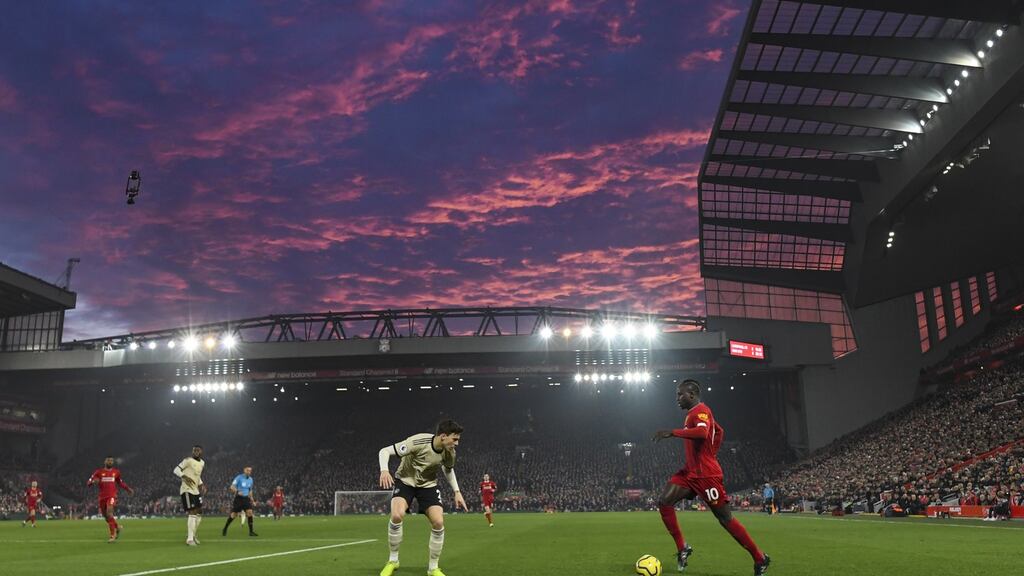 Saido Mane of Liverpool against Manchester United on January 19th. Liverpool have joined Newcastle, Tottenham, Norwich and Bournemouth in claiming 80% of non-playing staff wages from a government scheme. Photograph: Getty Images