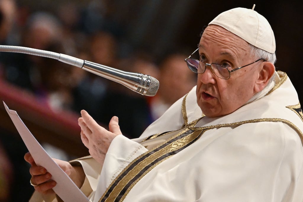 Pope Francis speaks during a consistory to create 20 new cardinals. Photograh: Alberto Pizzoli/AFP via Getty
