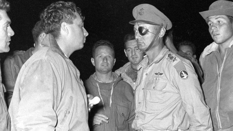 Future Israeli prime minister Ariel Sharon and Moshe Dayan, then chief of staff of the army, during a military operation in 1956. Photograph: Israel defence ministry/Reuters