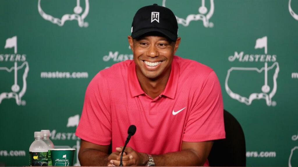 Tiger Woods smiles during his Masters press conference at Augusta National Golf Club. Photograph: David Cannon/Getty Images