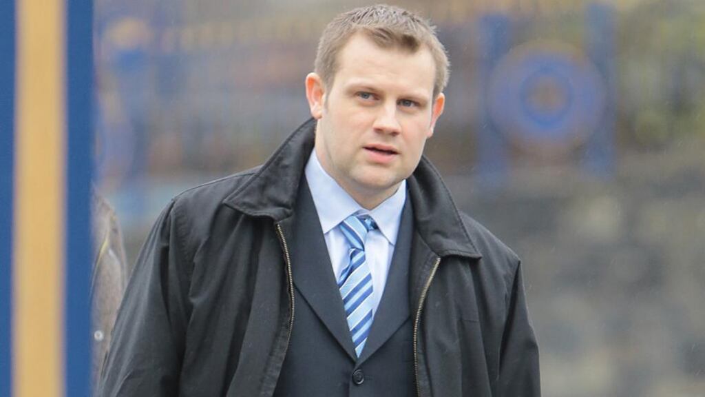 Garda Adrian Joyce (31)  leaving Limerick District court yesterday where he faced charges of causing an affray or threatening to use violence towards others in O’Connell Street in Limerick on July 7th, 2013, contrary to the Criminal Justice Public Order Act. Photograph: Liam Burke/Press 22