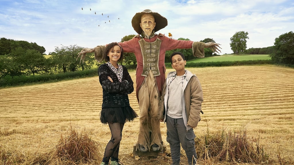 India Brown, Mackenzie Crook and Thierry Wickens in Worzel Gummidge. Photograph: Amanda Searle
