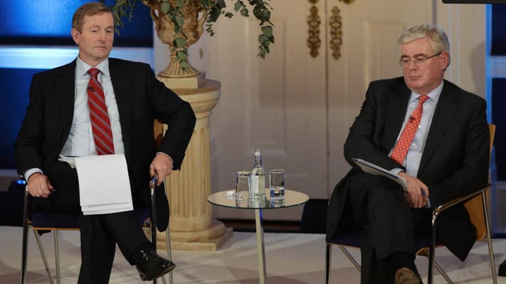 Taoiseach Enda Kenny and Tanaiste Eamon Gilmore at the Global Irish Economic forum in Dublin Castle today. Photo: Niall Carson/PA Wire