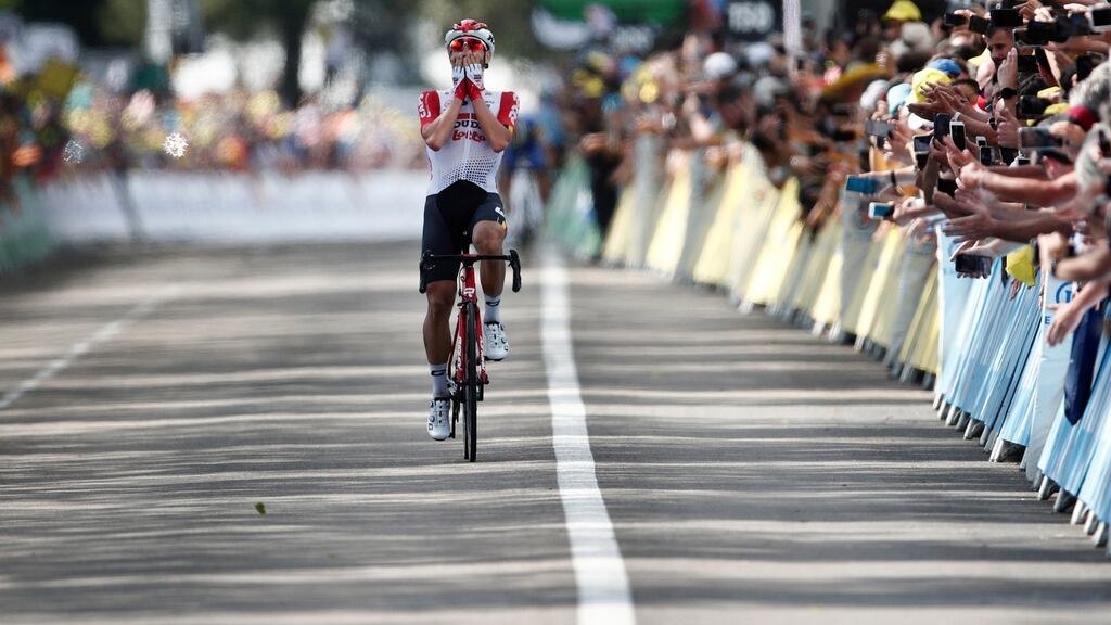 Belgium’s Thomas de Gendt of Lotto Soudal team wins the eighth stage of the 106th edition of the Tour de France. Photo: Yoan Valat/EPA