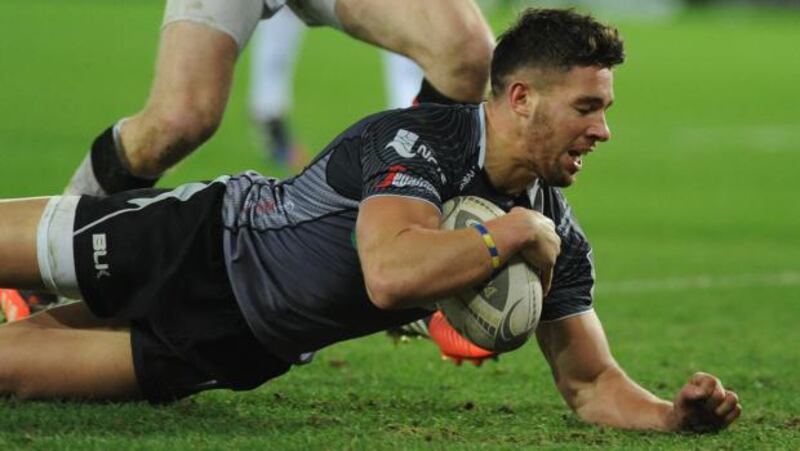 Ospreys’ Rhys Webb scores his second try against Ulster at Liberty Stadium. Photograph: Ashley Crowden / Inpho