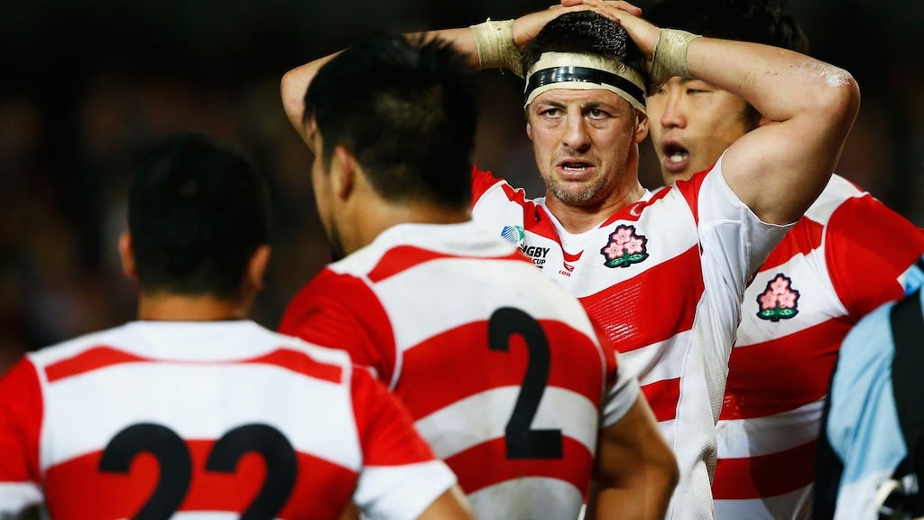 Japan’s Luke Thompson during the 2015 Rugby World Cup game against the USA at Kingsholm Stadium in Gloucester, England. Photograph: Julian Finney/Getty Images
