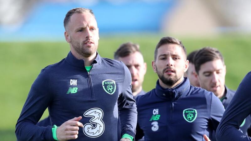 Midfielder David Meyler will miss the first leg of the World Cup playoff through suspension. Photograph: Oisin Keniry/Inpho