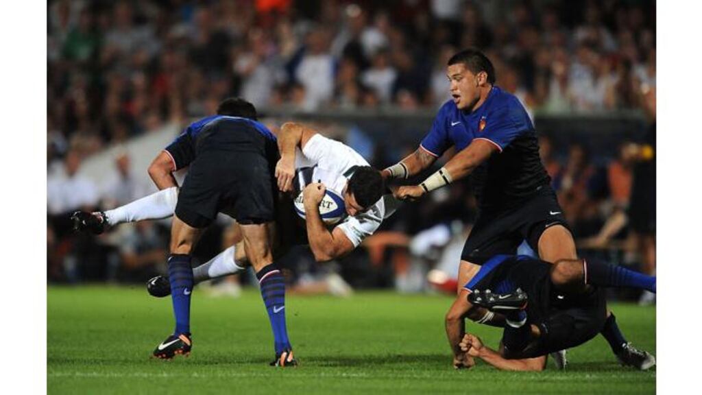 Rob Kearney is upended during last night’s defeat in Bordeaux. Photograph: Christopher Lee/Getty Images