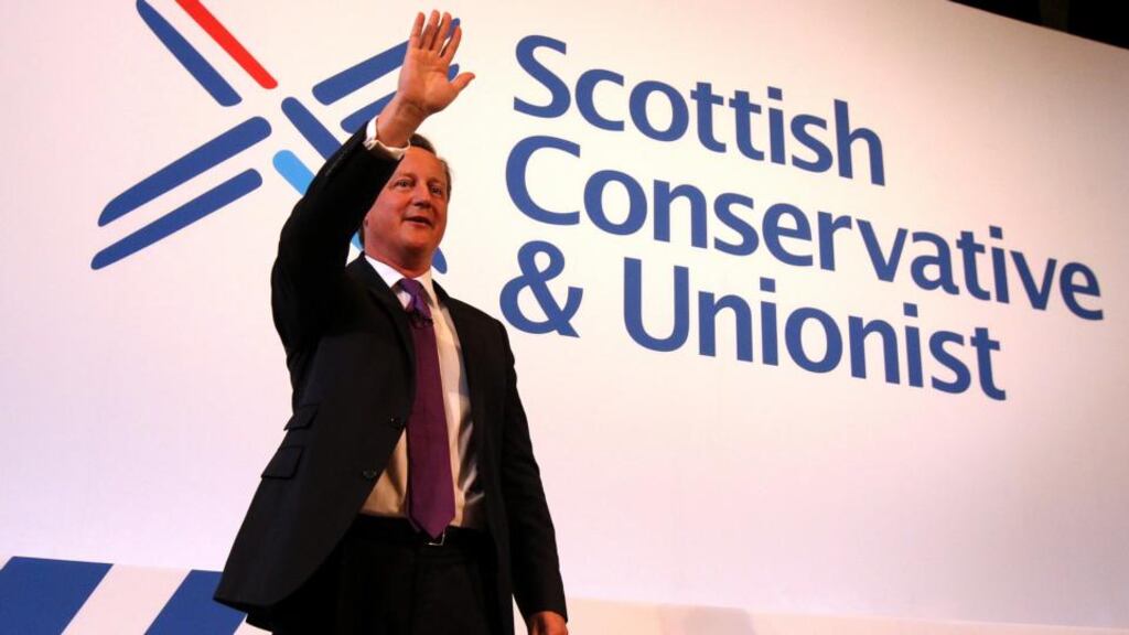 British prime minister David Cameron  at the Albert Halls in Stirling on the first day of the Scottish Conservative conference.  Photograph:  Andrew Milligan /PA