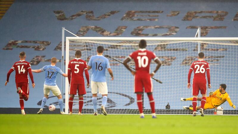 Kevin De Bruyne misses a penalty. Photo: Martin Rickett/EPA