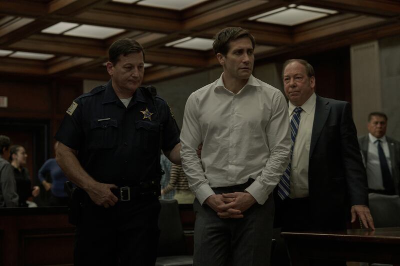 TV still from Presumed Innocent: Jake Gyllenhaal as Rusty Sabich, and Bill Camp as Raymond Horgan. Photograph: Michael Becker/Apple TV+