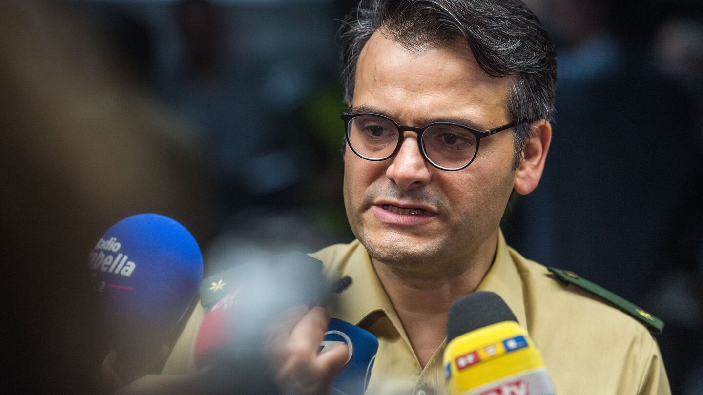 Marcus da Gloria Martins, press spokesman of the police in Munich, giving a statement close to the shopping centre where the shootout occured. Photograph: Lukas Schulze/EPA