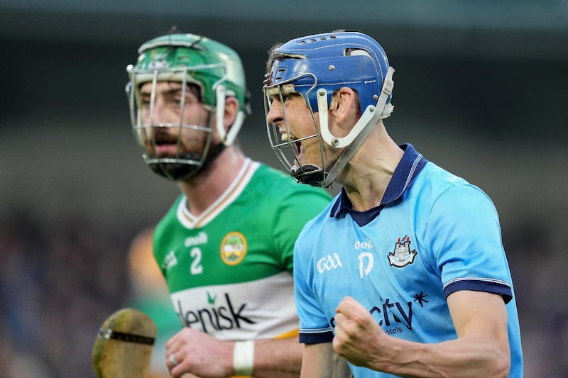 Brian Hayes of Dublin celebrates a score against Offaly at Parnell Park. Photograph: James Lawlor/Inpho