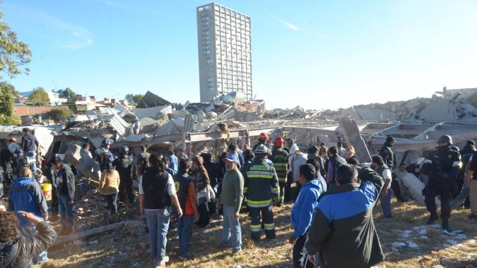 Rescuers work amid the wreckage caused by an explosion in a hospital in Cuajimalpa, Mexico City. Photograph: Getty Images
