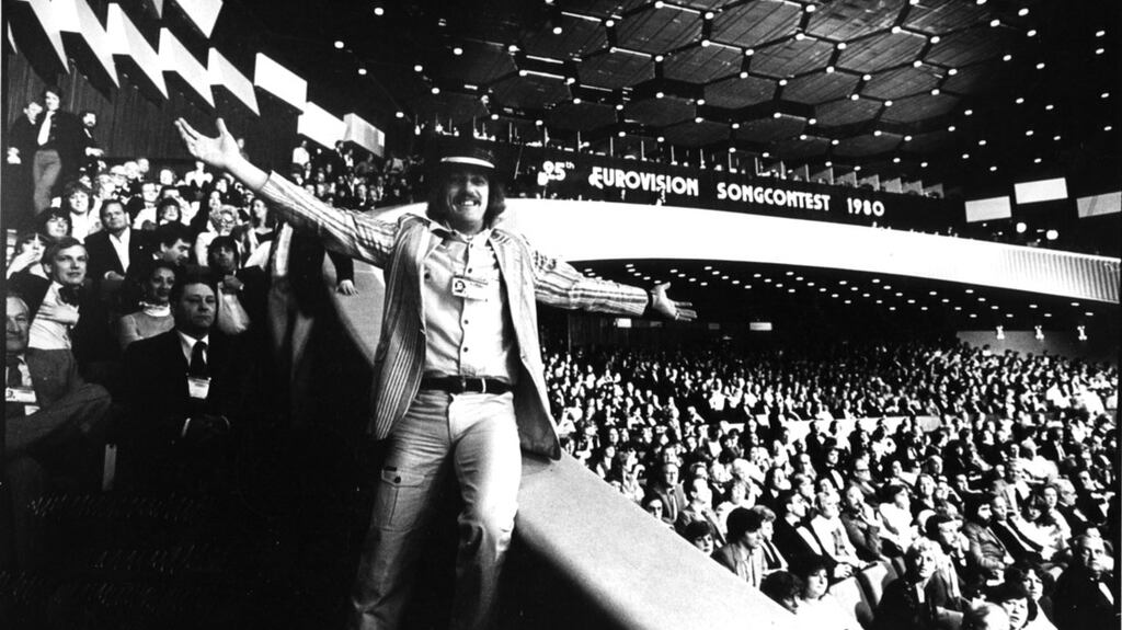 Shay Healy at the 1980 Eurovision Song Contest, where the winning song ‘What’s Another Year’ was performed by singer Johnny Logan