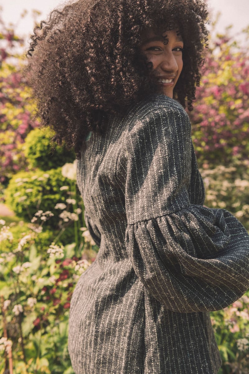 Grey and white pinstripe tweed jacket €400