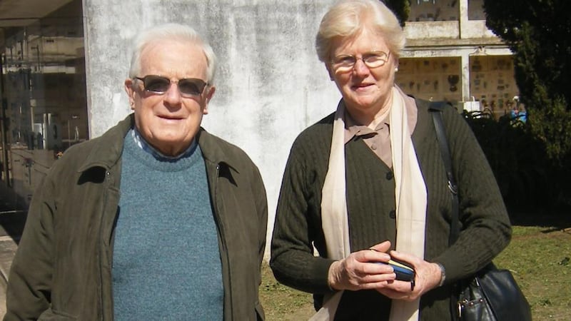 Dickie and Tessie Kelly in the graveyard in Mercedes where Alfredo Jose Kelly is buried